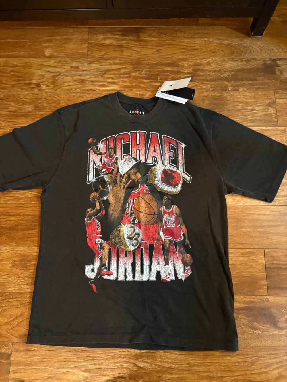 Jordan Black Graphic Michael Jordan Short-Sleeve Tee with Red Accents